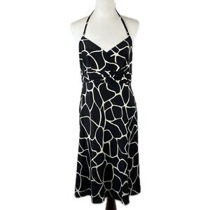 Ann Taylor Petites Silk Babydoll Halter Dress Size 10P Giraffe Print Y2K Bold